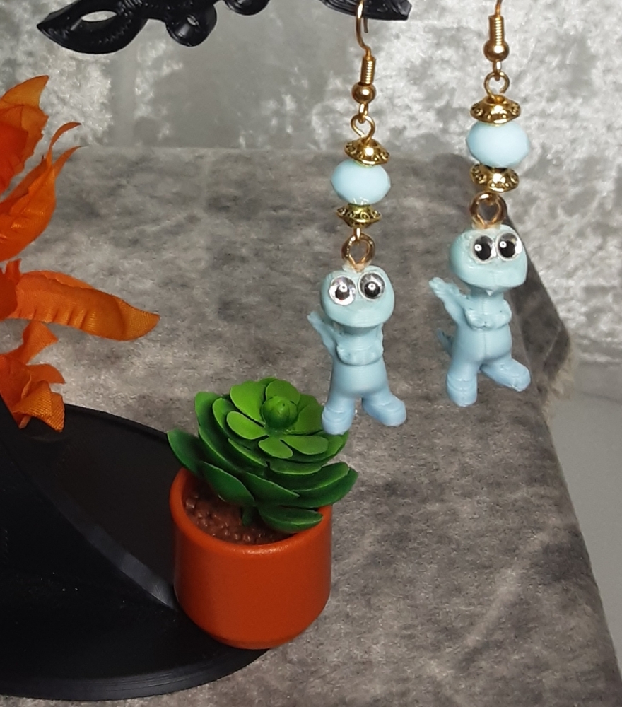 Handmade 3D Printed Tiny Dragon Earrings Goldtone